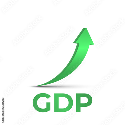 GDP high growth, green arrow up icon. Vector GDP increase, business profit symbol