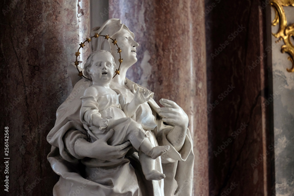 Saint Anne statue on the main altar in Amorbach Benedictine monastery church in Lower Franconia, Bavaria, Germany 