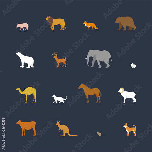 Set of animal icons. flat design style minimal vector illustration