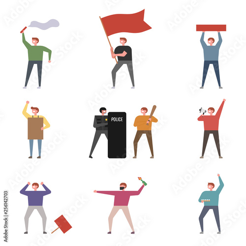 Protesters and anarchist character set. flat design style minimal vector illustration
