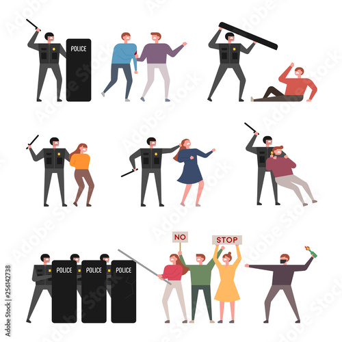 Protesters and anarchist character set. flat design style minimal vector illustration