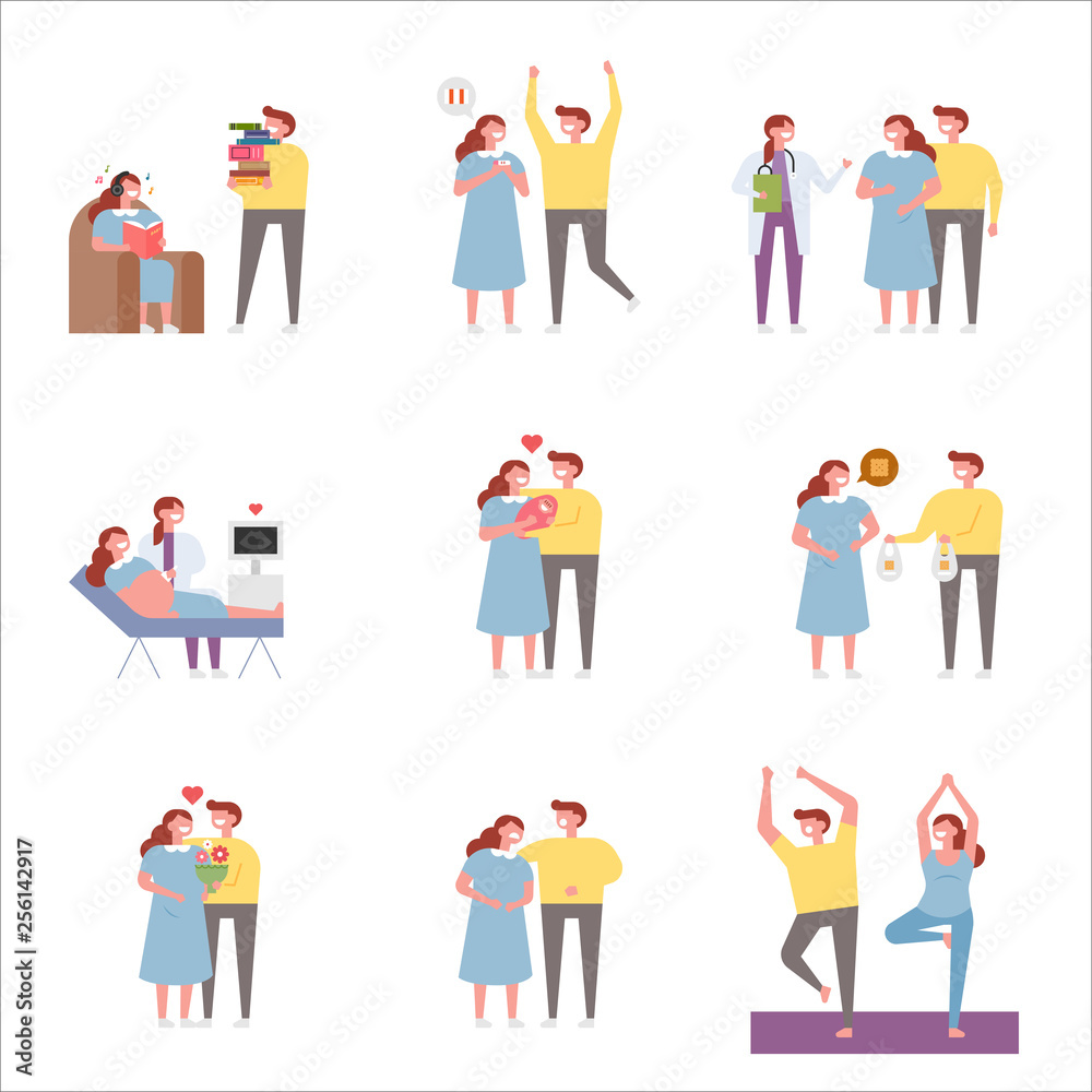 Various situations about maternal characters. flat design style minimal vector illustration