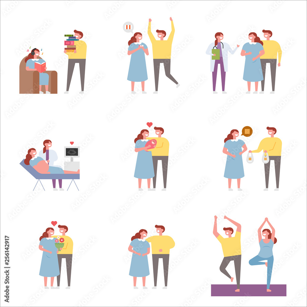 Various situations about maternal characters. flat design style minimal vector illustration Various situations about maternal characters. flat design style minimal vector illustration