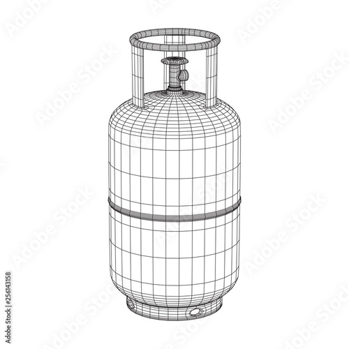 Flammable gas tank. Propane, butane, methane gas tank. Model wireframe low poly mesh vector illustration