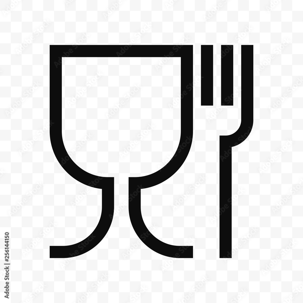 Food safe material wine glass and fork symbol. Food grade vector icon