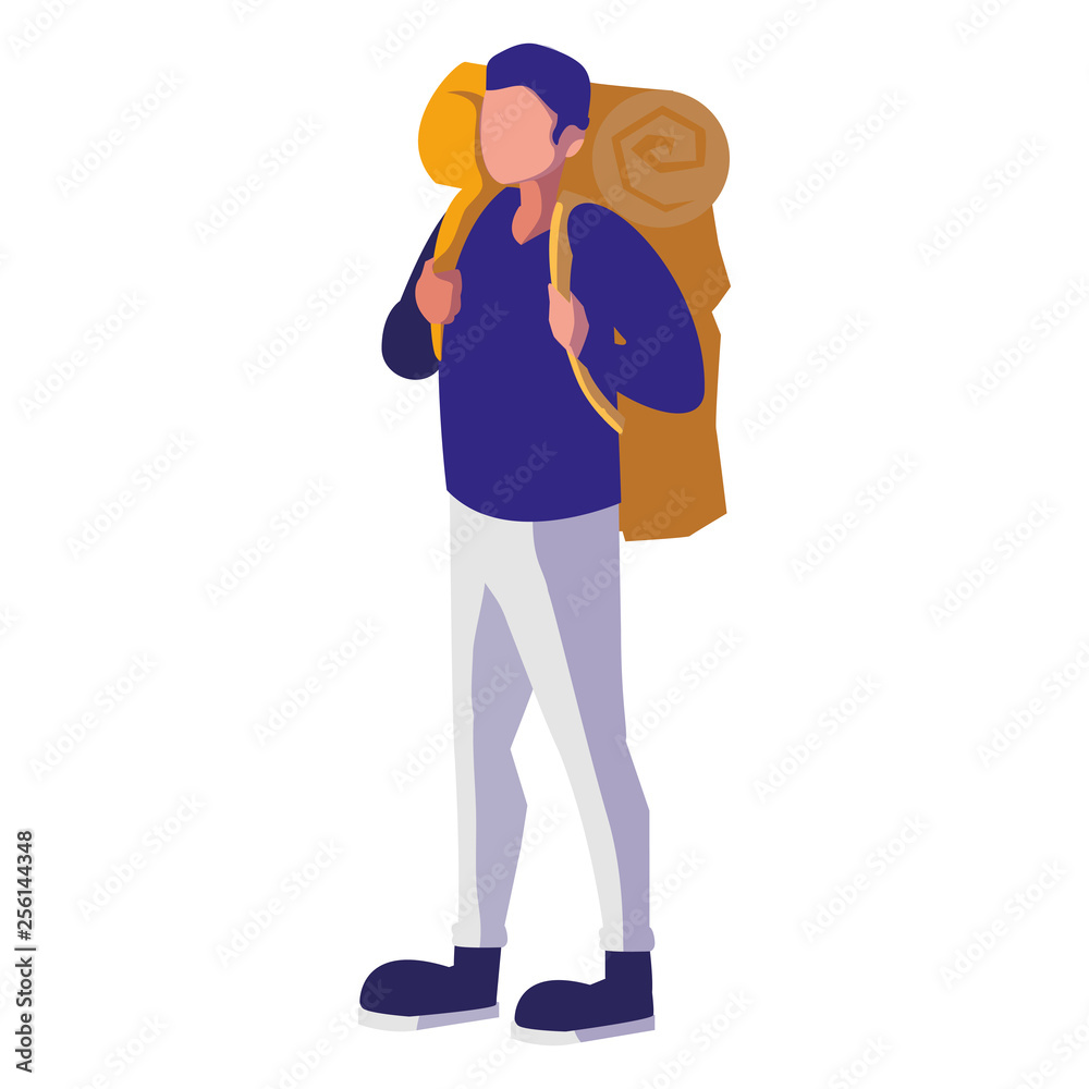 adventurous man with travelbag adventurous man with travelbag