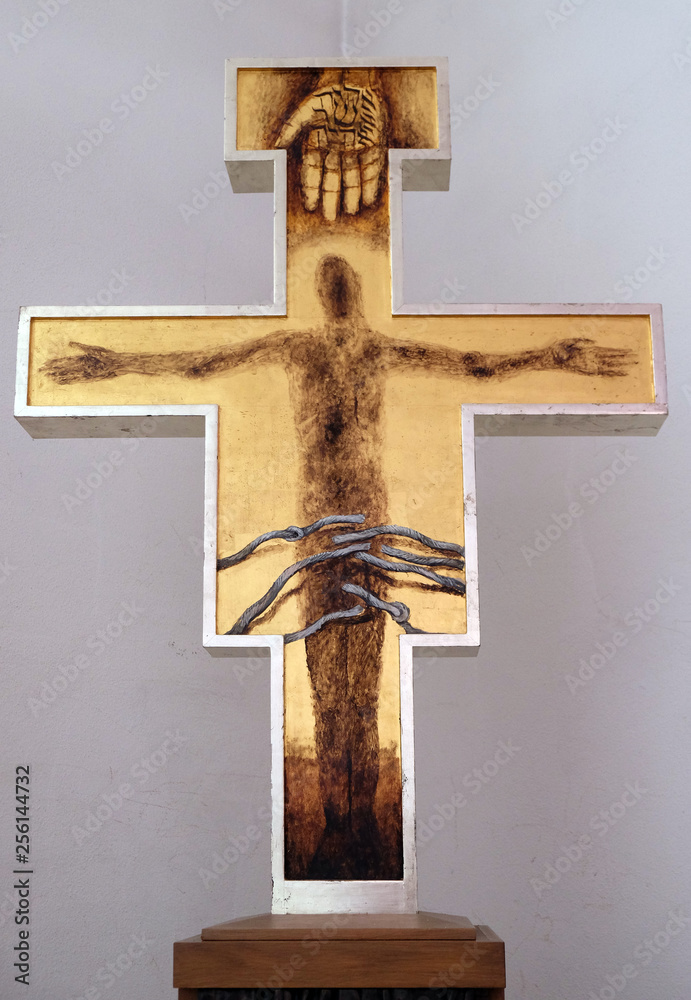 Cross by Sieger Koeder in the Chapel of St. Francis in Ellwangen, Germany 