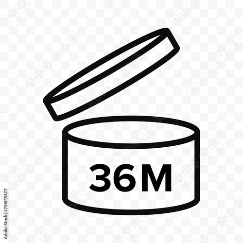 Pao 36m vector icon. Cosmetic open month life shelf, expiration period 36 months PAO symbol