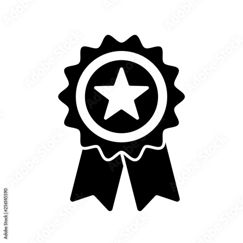 Reward grade star, award ribbon or prize medal badge vector icon