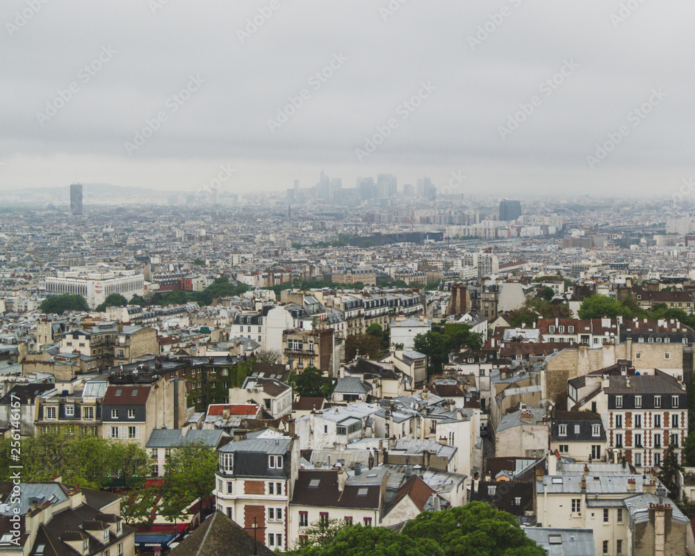 Buildings and skyline of Paris, France, viewed from top of the Sacre-coeur in Montmartre