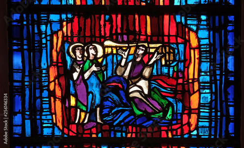 Stained glass window in the parish church of St. Stephen in Wasseralfingen, Germany 
