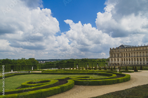 Garden and buildings in the Palace of Versailles, near Paris, France
