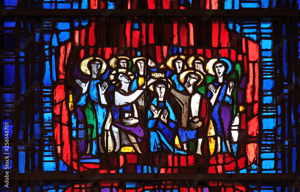 Obraz premium Stained glass window in the parish church of St. Stephen in Wasseralfingen, Germany 