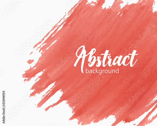 Abstract hand painted watercolor background with paint mark, blot, stain, smudge or smear of vivid red color