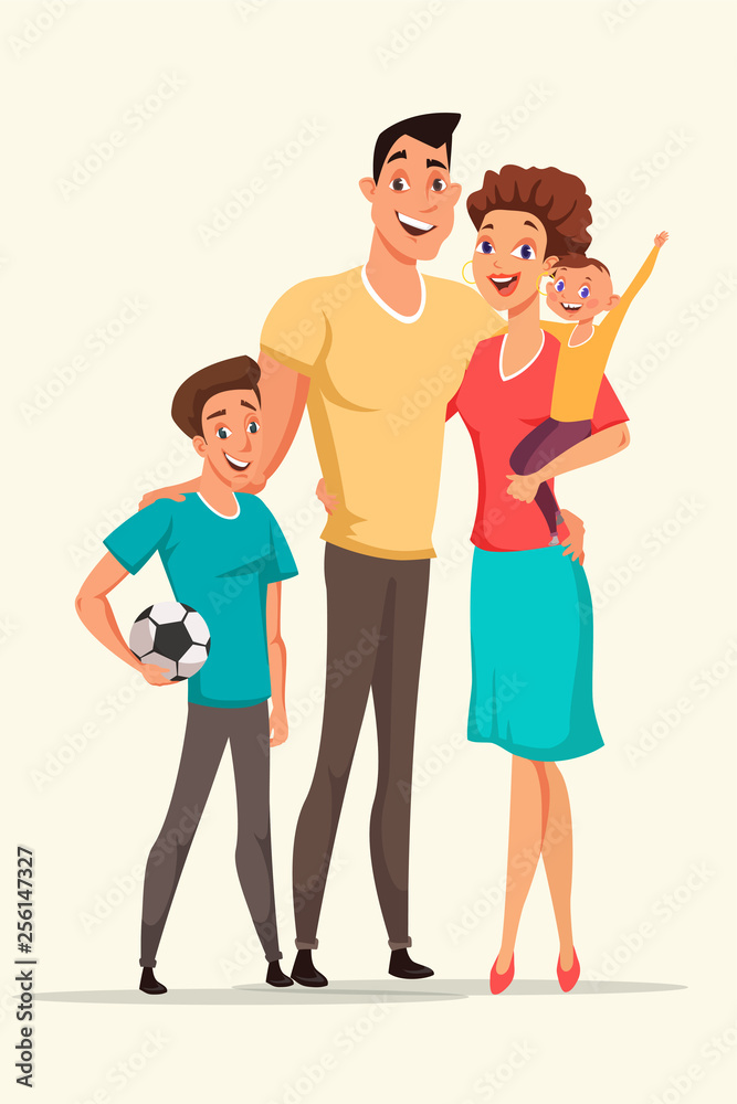 Happy family vector cartoon color illustration