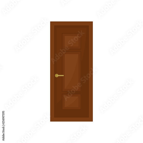 Classic brown door on white background. Vector illustration.