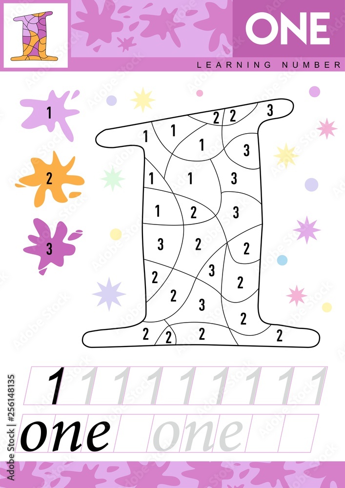 Learn numbers 1. One. Kids learn to count worksheet. Children