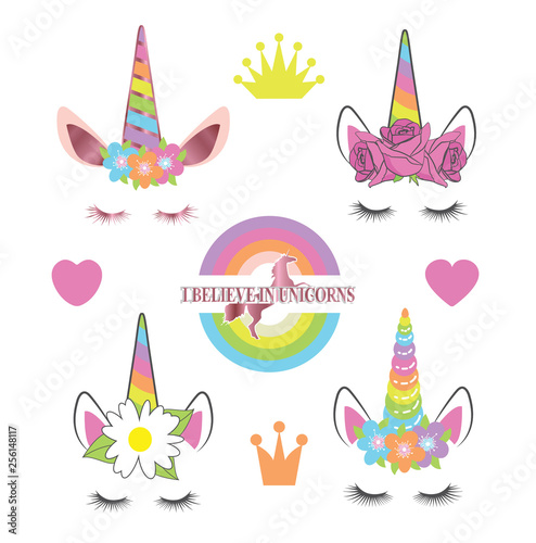 set with masks for photos with unicorn faces.