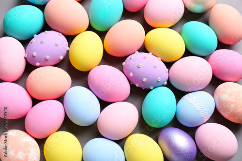 Easter eggs on grey background