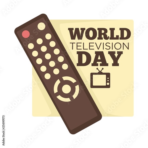 World television day remote control and TV set isolated emblem