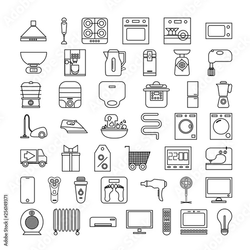 household appliances set of icons. outline vector illustration on white background