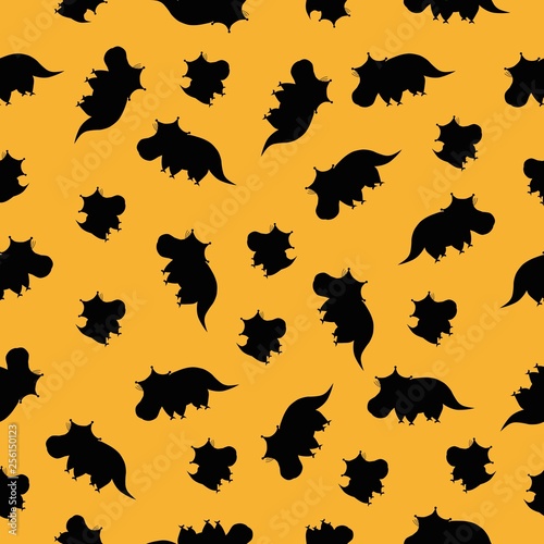 Seamless pattern dinosaurs shadow. Animal yellow background with black dino. Vector illustration.