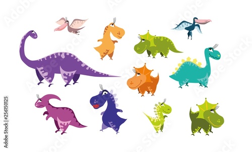 Cute collection of dinosaurs. Cartoon dino. Vector illustration. © Kyry