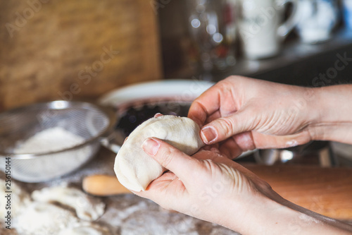 hands of woman make dumpling