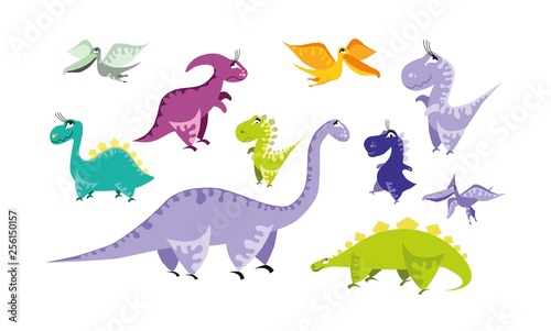 Cute collection of dinosaurs. Cartoon dino. Vector illustration.