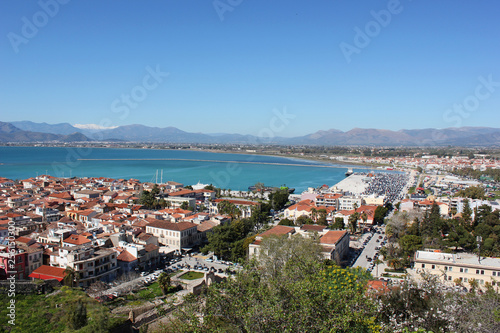 Nafplio aerial panoramic view from Palamidi fortress in Greece