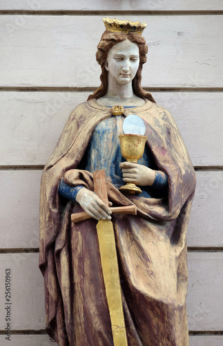 Saint Barbara, statue on house facade in Zagreb, Croatia  photo