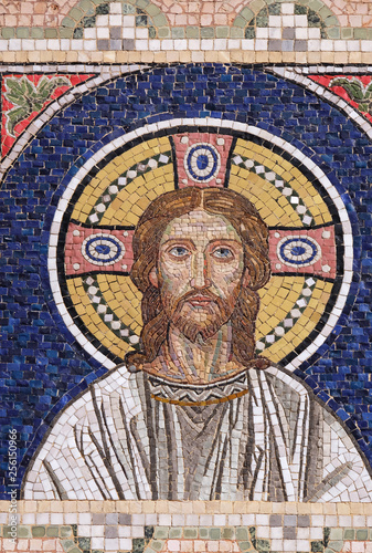Jesus Christ, mosaic on house facade in Zagreb, Croatia