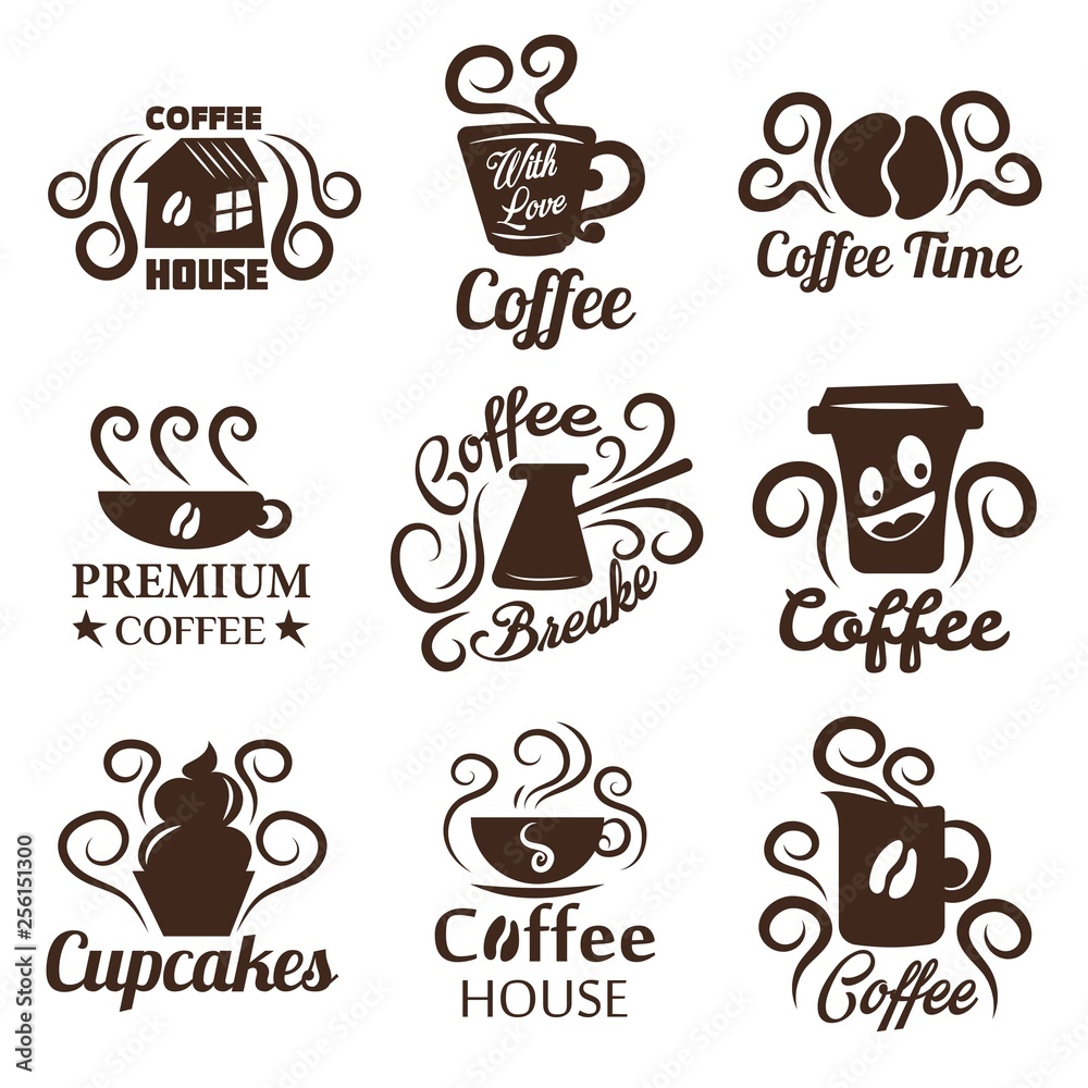 Coffee house isolated icons drink and snack pastry cupcake