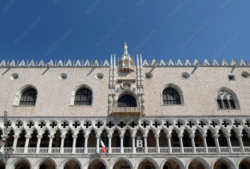Doge`s Palace on Piazza San Marco, facade, Venice, Italy. The palace was the residence of the Doge of Venice, UNESCO World Heritage Sites.