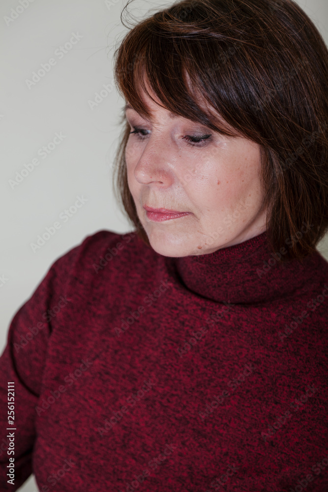 Strange mood. Close-up portrait old woman with thoughtful look Strange mood. Close-up portrait old woman with thoughtful look