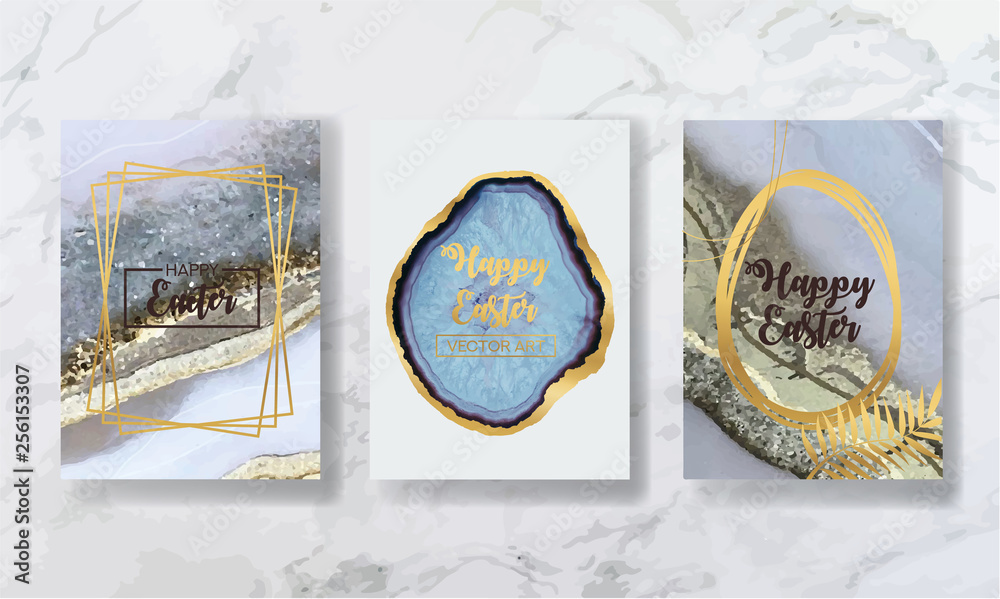 happy easter. the big set of liquid marble with gold. flyer, business card, flyer, brochure, poster, for printing. trend vector
