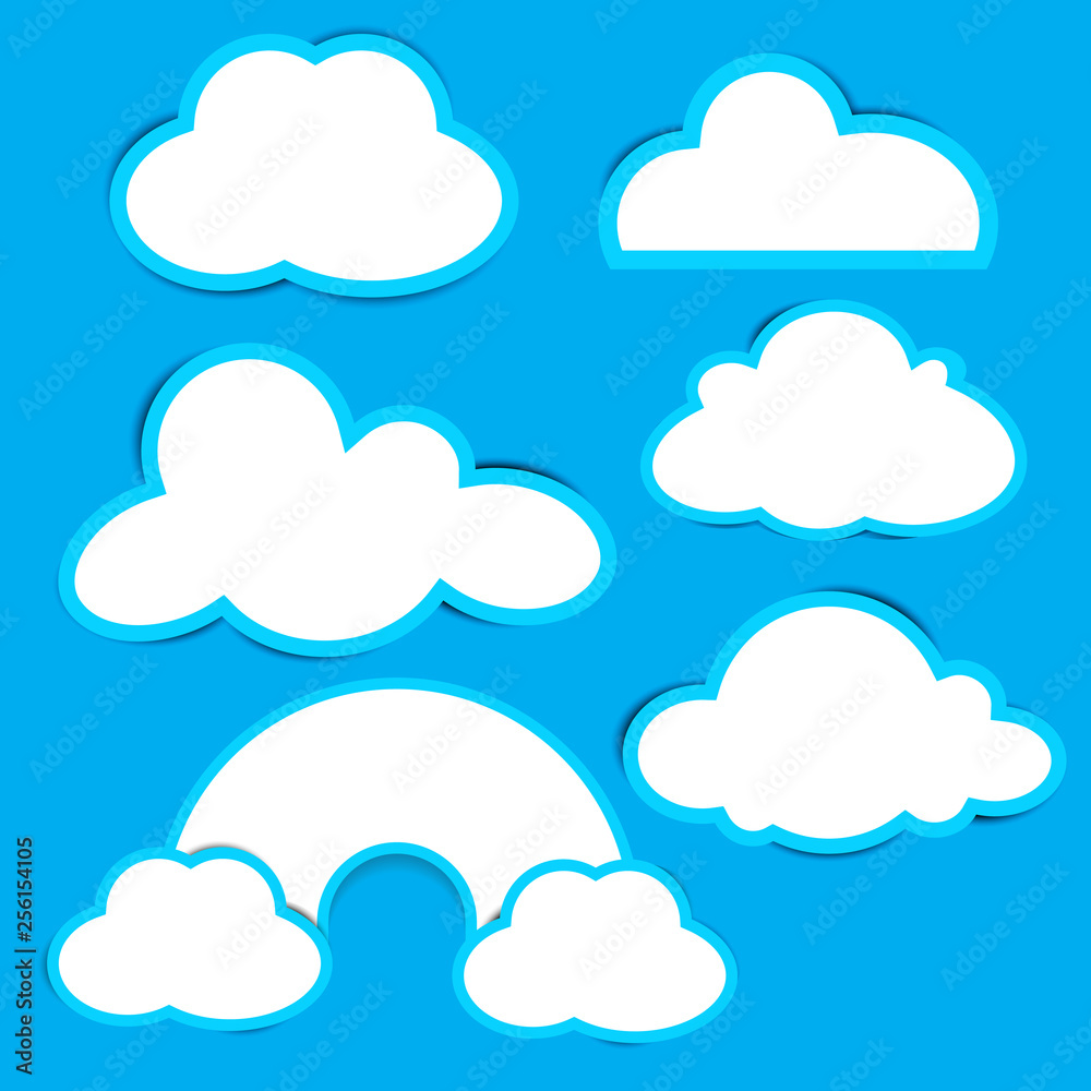 Cloud paper set with shadow on blue background Cloud paper set with shadow on blue background