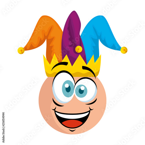 crazy emoticon face with jester hat fools day