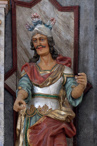 Statue of Saint Florian on the main altar in the Church of Assumption of the Virgin Mary in Pokupsko, Croatia
