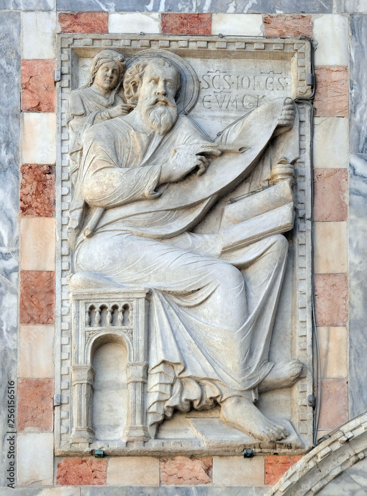 Obraz premium Saint John the Evangelist, facade detail of St. Mark's Basilica, St. Mark's Square, Venice, Italy, UNESCO World Heritage Sites