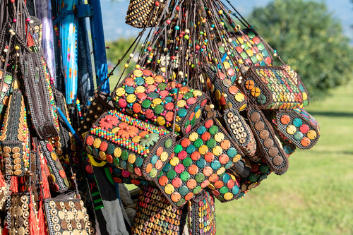 Colorful of handicraft bag in the street market in Batumi, Georgia