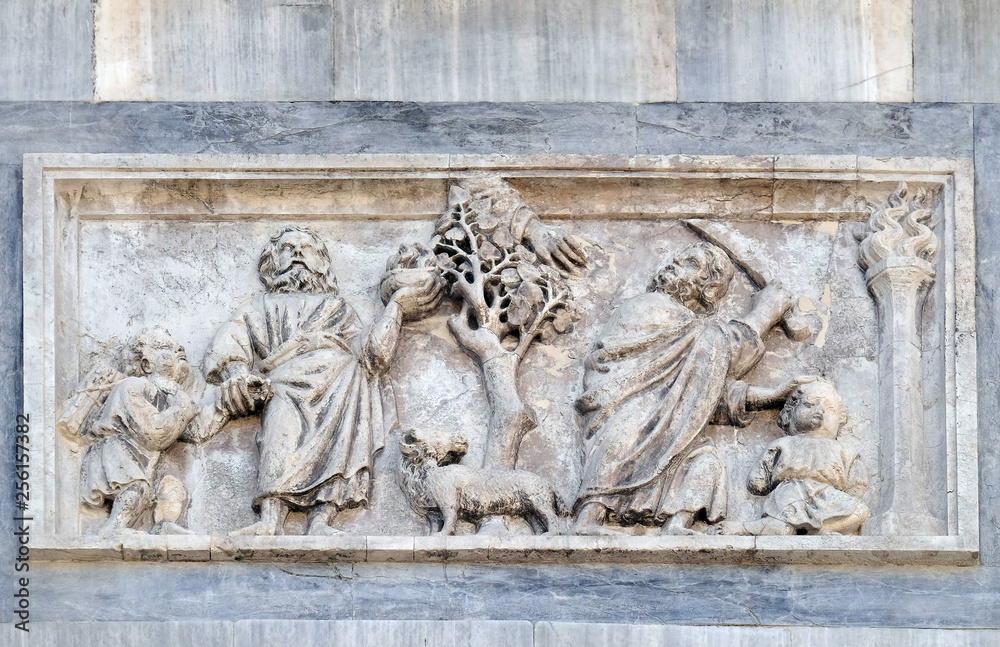 The Sacrifice of Isaac, facade detail of St. Mark's Basilica, St. Mark's Square, Venice, Italy, UNESCO World Heritage Sites