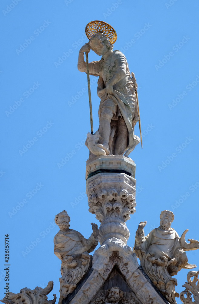 Saint George slaying the dragon, marble statue, detail of the facade of the Saint Mark's Basilica, St. Mark's Square, Venice, Italy, UNESCO World Heritage Sites 