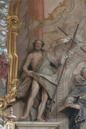 Saint John the Baptist, statue on the main altar in church of Assumption in Sveta Marija na Muri, Croatia