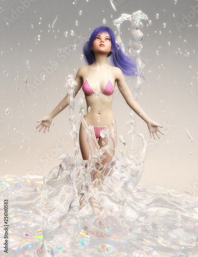 Digital 3D Rendering of a Woman in a Shower