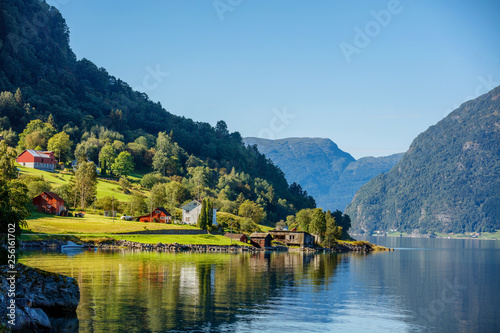 Fototapeta Naklejka Na Ścianę i Meble -  Beautiful Nature Norway natural landscape with fjord and mountain.