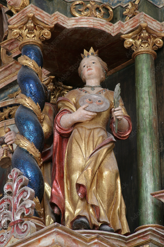 Saint Lucia, statue on the altar of Saints Cyril and Methodius in Church of Birth of Virgin Mary in Svetice, Croatia