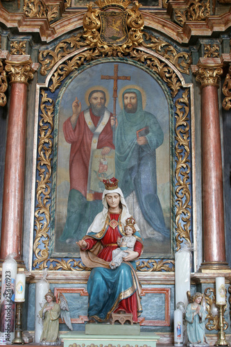 Virgin Mary with baby Jesus, statue on the altar of Saints Cyril and Methodius in Church of Birth of Virgin Mary in Svetice, Croatia