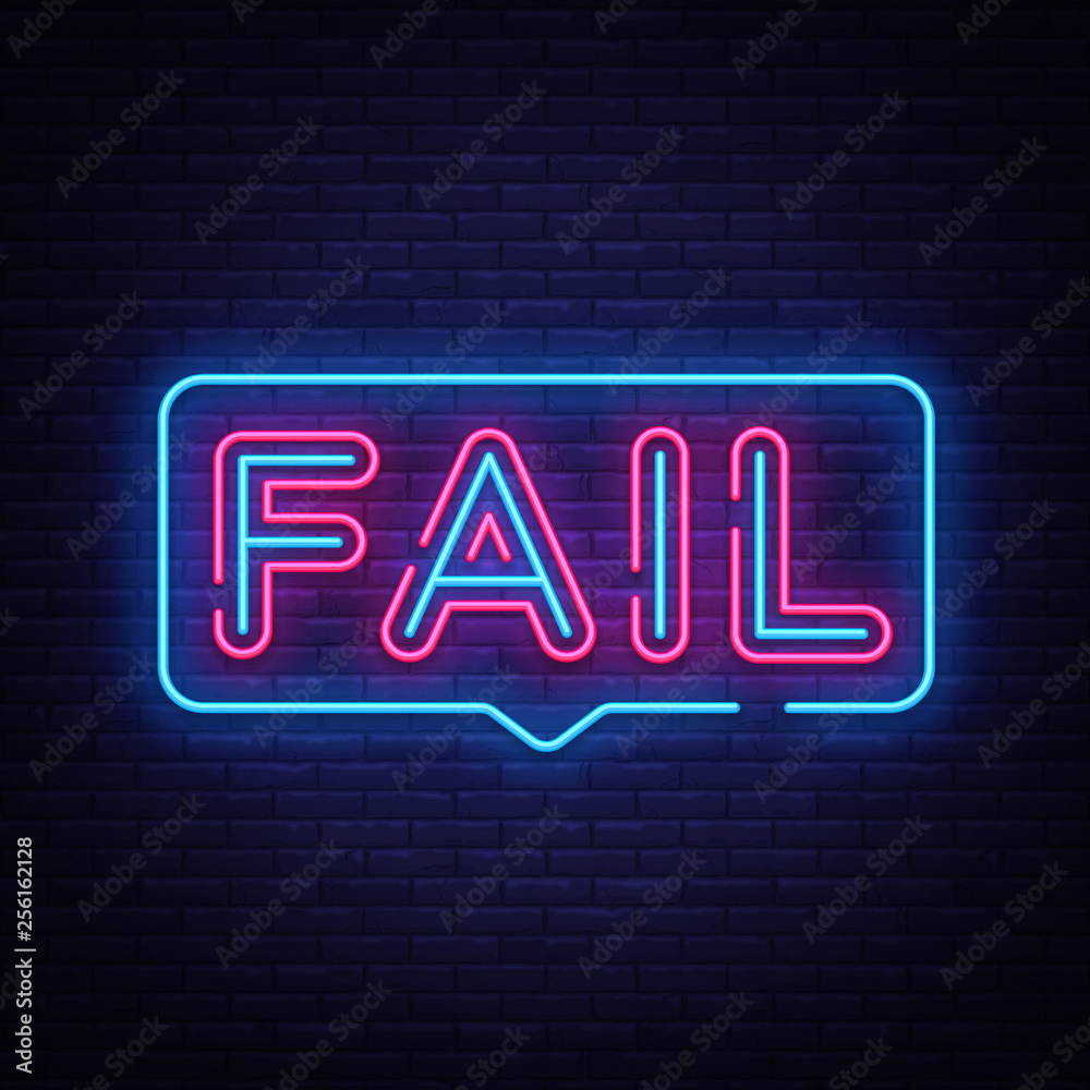 Fail Neon Text Vector. Fail neon sign, design template, modern trend design, night neon signboard, night bright advertising, light banner, light art. Vector illustration