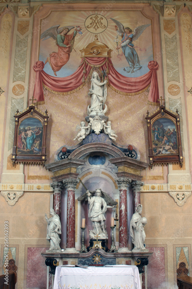 Altar of Saint Michael in Church of Assumption of Virgin Mary in Zakanje, Croatia 